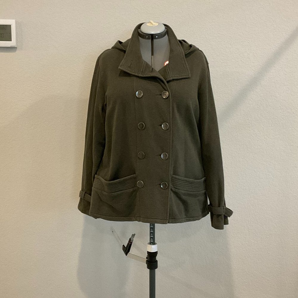 Coldwater Creek green lightweight cotton pea coat in size 1X